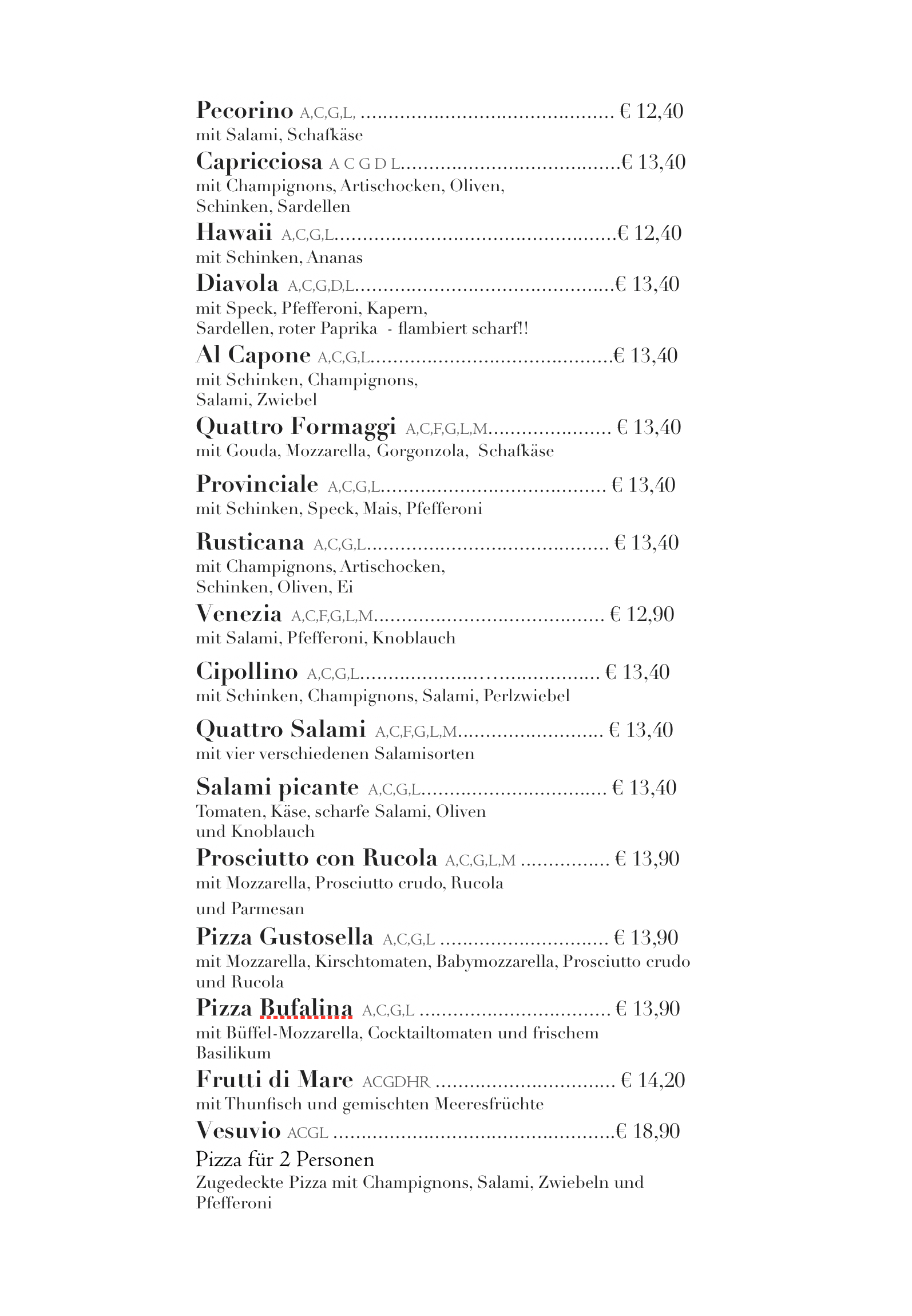 Pizzeria Cipollino Speisen und Getränke